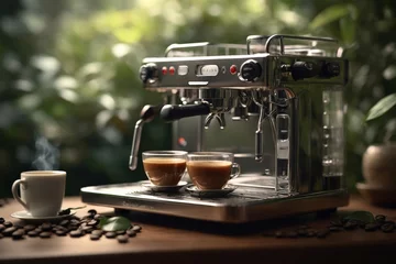 Foto op Plexiglas Coffee machine with hot coffee. Outdoor © Марина Андриянова