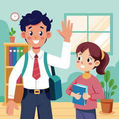 student-see-teacher--student-wave-hello-to-teacher