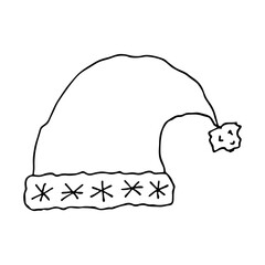 Christmas hat doodle Hand drawn winter accessories Single design element for card, print, design, decor
