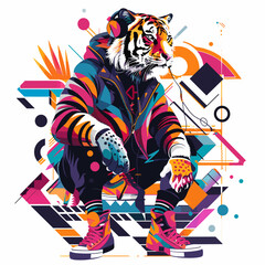 vector abstract background tiger in sneakers on a white background .Generative AI
