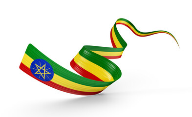 3d Flag Of Ethiopia 3d Shiny Waving Ribbon Flag Of Ethiopia On White Background 3d Illustration