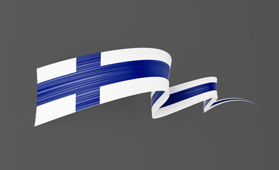3d Flag Of Finland 3d Wavy Shiny Finland Ribbon Flag Isolated On Grey Background 3d Illustration