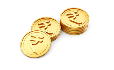 3d Stack Of Golden Indian Rupee Coins Shiny Rounded Coins Stack On White Background 3d Illustration