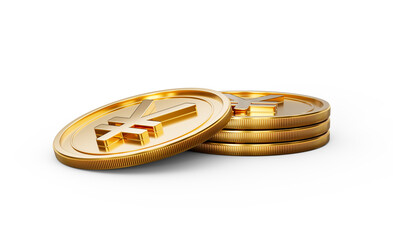 3d Stack Of Golden Japanese Yen Coins Shiny Rounded Coins Stack On White Background 3d Illustration