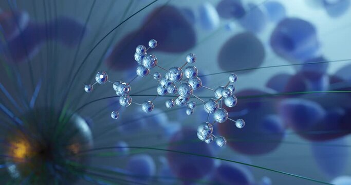 Cellulose rotating molecular 3d structure ball-and-stick model, looped video polysaccharide e460