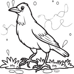 Crow coloring pages. Crow bird outline vector for coloring book