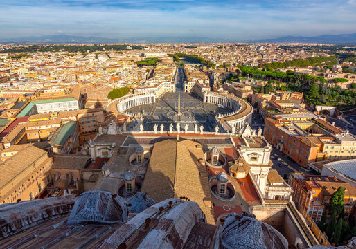St. Peter's square and panorama of Rome from top of St. Peter's basilica, Vatican