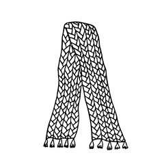 Knitted scarf doodle Hand drawn winter accessories Single design element for card, print, design, decor