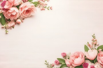 Lovely background with flowers, Valentine's Day, Easter, Birthday, Happy Women's Day, Mother's Day. Flat lay, top view, copy space for text