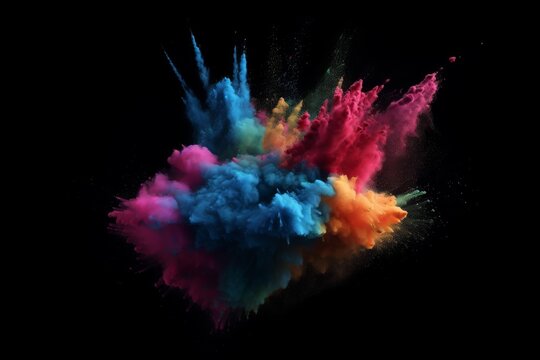 Exploding colour powder in rainbow colours on a black background. High quality photo