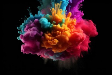Obraz premium Exploding colour powder in rainbow colours on a black background. High quality photo