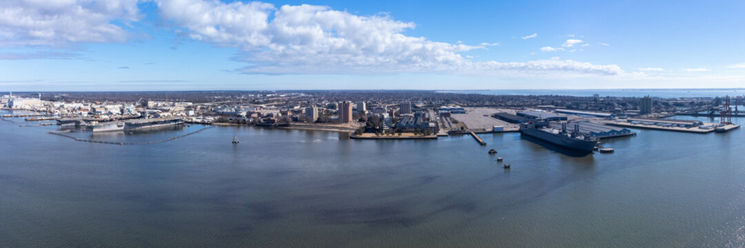 Newport News, Virginia, USA, Aerial skyline panorama.