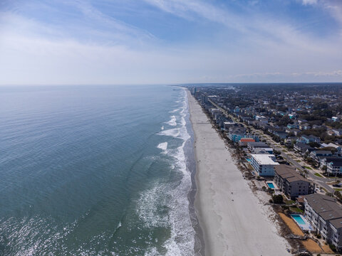 Surfside Beach South Carolina Aerial View, Clear Sunny Day, USA.