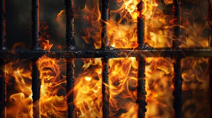 Flames flicker in a prison cell