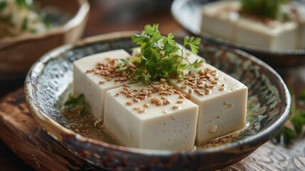 Fototapeta na wymiar Freshly Made Tofu in Kyoto A Culinary Expression of Simplicity and Purity