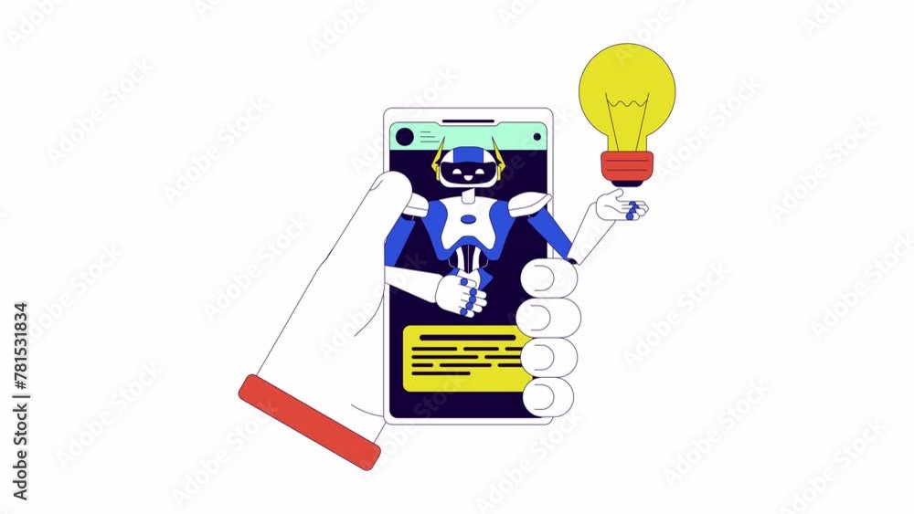 Poster virtual agent smartphone line 2d animation. robotic process automation 4k video motion graphic. hand