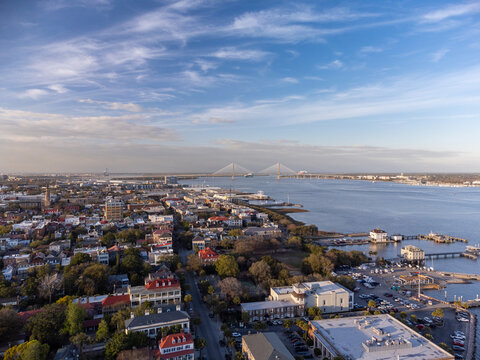 Downtown Charleston, South Carolina, USA, aerial view.