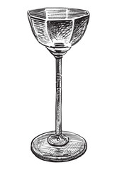Wine glass,alcohol,transparent,utensil,glass,vintage,one,sketch,doodle, single object,vector hand drawn illustration