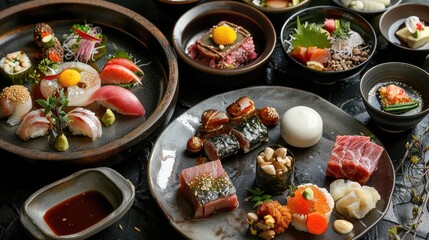 Exploring the Exquisite Art of Kanazawas Kaiseki Cuisine A Culinary Journey through Seasonal Dishes and Refined Lacquerware - obrazy, fototapety, plakaty