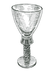 Wine glass,transparent,utensil,glass,alcohol,vintage,one,sketch,doodle, single object,vector hand drawn illustration - 781532425