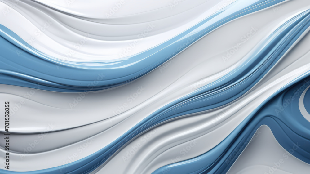 Sticker Blue and white swirls luxury background. Abstract liquid art. Three-dimensional visual effect. Inspiration mix of 3d art and fluid art. Contemporary trendy design, cover, poster, header