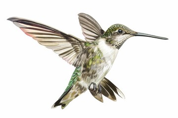 Fototapeta premium This is a detailed and realistic illustration showing a hummingbird with intricate feather patterns and vibrant colors