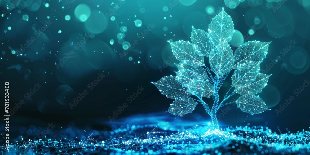 Aufkleber a tree made of blue dots is floating in the sky. the blue dots are scattered all over the image, cre