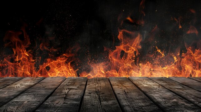 A Blazing Fire behind Wooden Planks