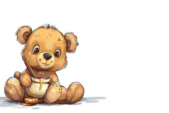 A loveable teddy bear illustration showing an adorable bear indulging in painting with a brush and pot