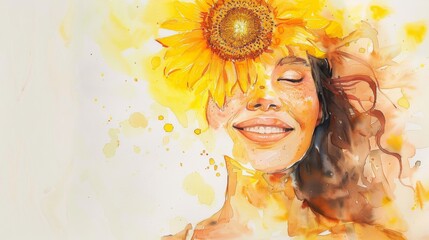 Sophisticated watercolor artwork with a concealed face amid sunflower illustrations, imparting an abstract aesthetic