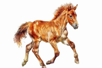 Fototapeta premium Capture the untamed essence of a chestnut horse in motion, rendered with exquisite watercolor technique and vibrant hues