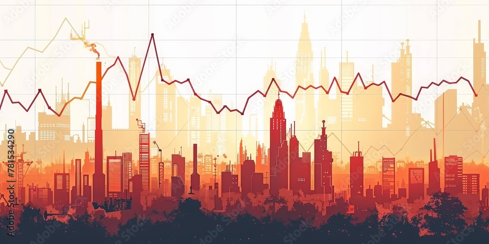 Aufkleber a city skyline with a red and orange background. the skyline is shown in a way that makes it look li