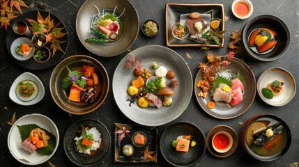 Kanazawas Kaiseki Cuisine A Taste of Exquisite Craftsmanship in Refined Japanese Dining - obrazy, fototapety, plakaty