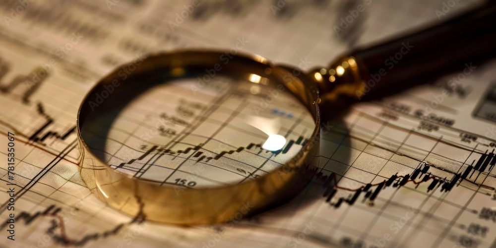 Poster a magnifying glass is on top of a piece of paper with a lot of numbers and lines