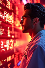 Scientist working in a futuristic laboratory