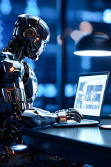 Robot working on a laptop