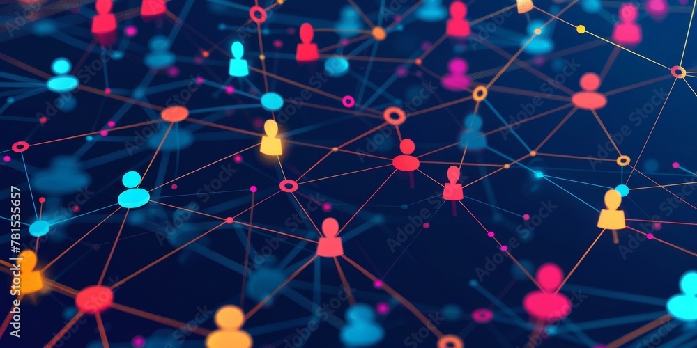 Poster a colorful image of people connected by lines. concept of interconnectedness and community
