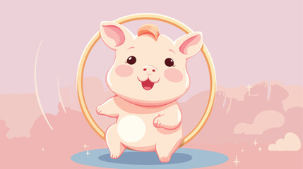 Little Pig playing hula hoop. 2d flat cartoon vacto
