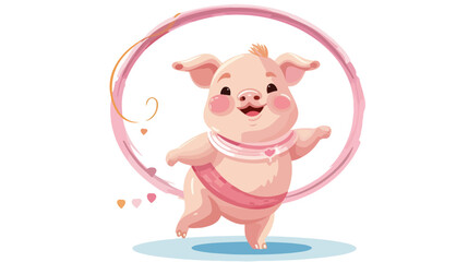 Obraz na płótnie Canvas Little Pig playing hula hoop. 2d flat cartoon vacto