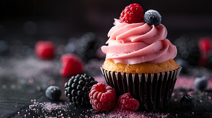 cupcake with cream and berries - Powered by Adobe