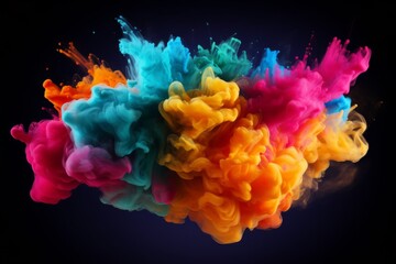 Fototapeta premium Exploding colour powder in rainbow colours on a black background. High quality photo