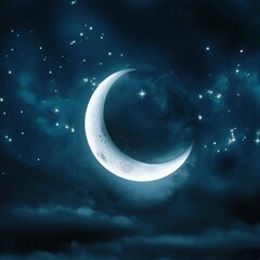 Obraz na płótnie Canvas Crescent Moon Adorning the Starry Night Sky