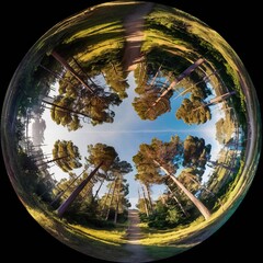 Panoramic forest path in spherical perspective