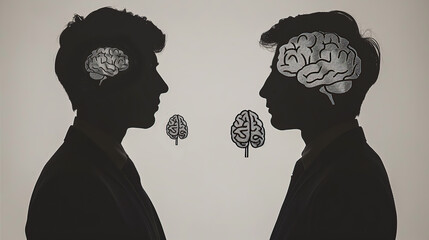profile of two men with an illustration of the brain of one large and the other small