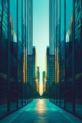 a futuristic business technology and tall buildings - obrazy, fototapety, plakaty