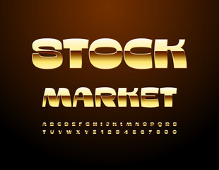 Vector business Sign Stock Market. Trendy Gold Font. Modern set of Alphabet Letters and Numbers set