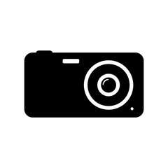 Digital camera icon. Black silhouette. Front view. Vector simple flat graphic illustration. Isolated object on a white background. Isolate.