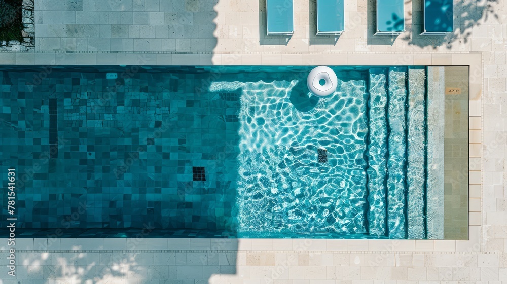 Wall mural Aerial view of a rectangular swimming pool with clear blue water