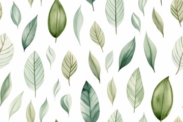 Assorted Watercolor Leaves Pattern - obrazy, fototapety, plakaty