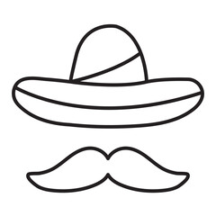 Mexican hat outline icon in white and black colors. mexican hat flat vector icon from desert collection for web, mobile apps and ui. Cinco de mayo hat moustache vector. 11:11